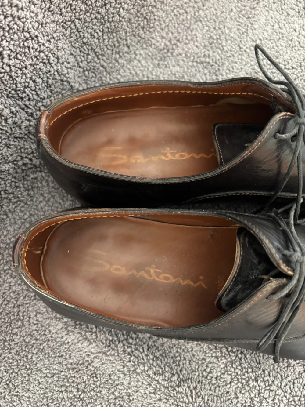 Santoni Mens Size US 9 Cap Toe Lace Up Oxford Black Dress Shoes